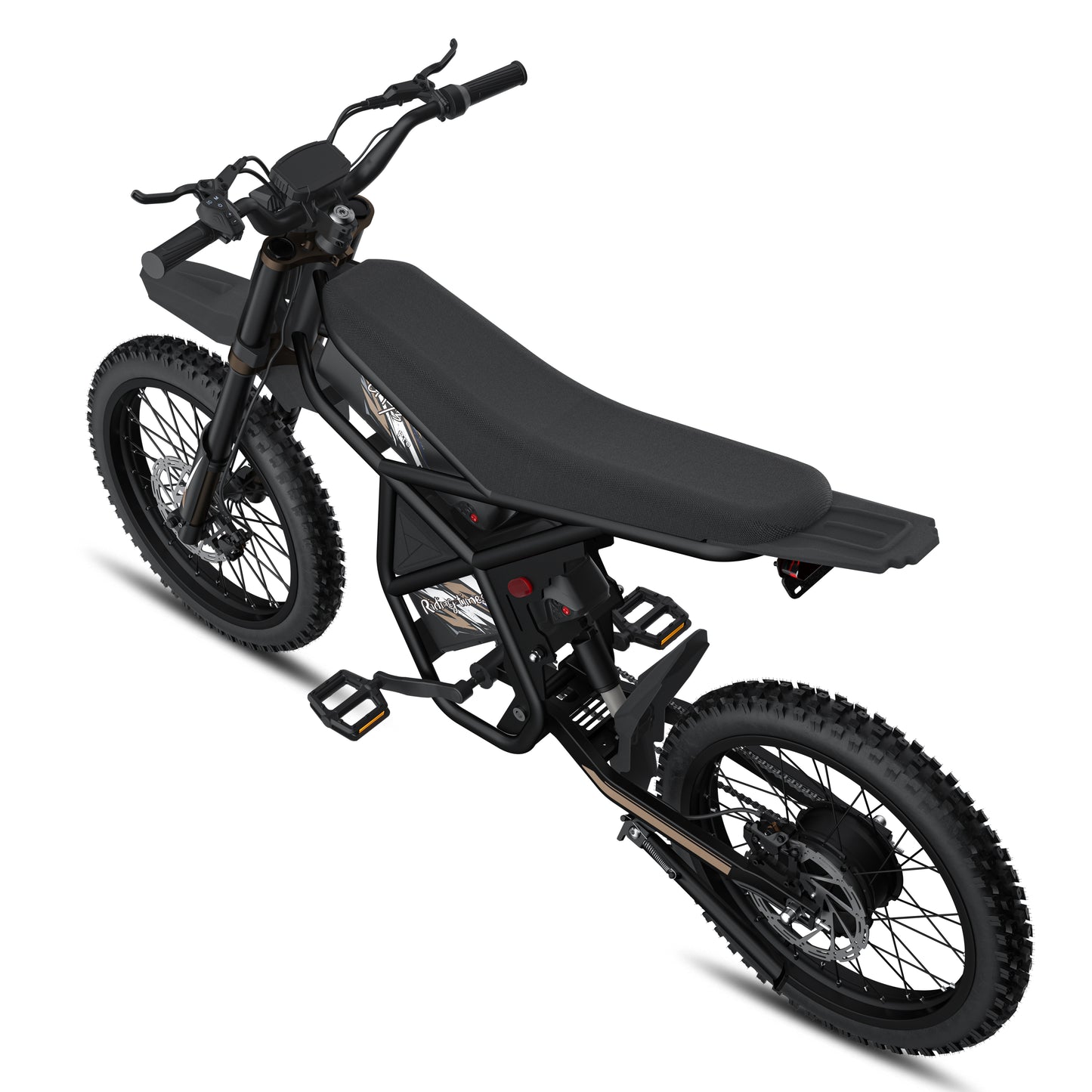 Black GT73 Pro electric motorbike with rugged off-road tires and rear gear hub motor design