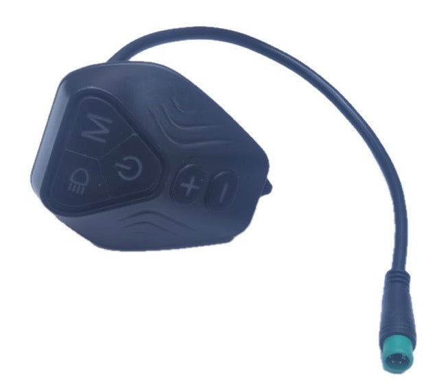 Compact weather-resistant e-bike handlebar switch for power, lights, and horn control with easy installation.