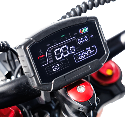 LCD Display Screen showing speed, distance, battery level, and riding mode on a bike handlebar