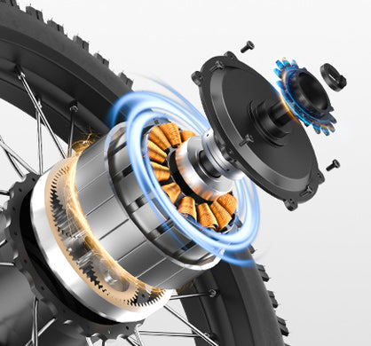 Detailed 3D illustration of an e-bike hub motor showing internal components and assembly on the bicycle wheel for mid-drive vs hub motor comparison