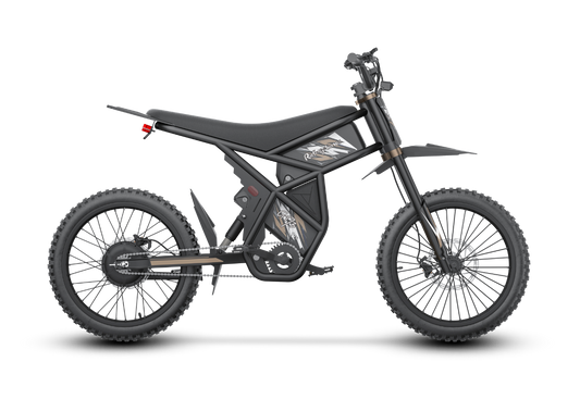 Black GT73 Pro electric motorbike with rugged off-road tires and rear gear hub motor design