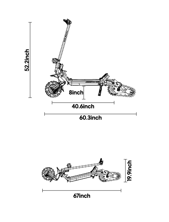 Dimension diagram of the Riding’times G63 Convertible with the ski kit fitted