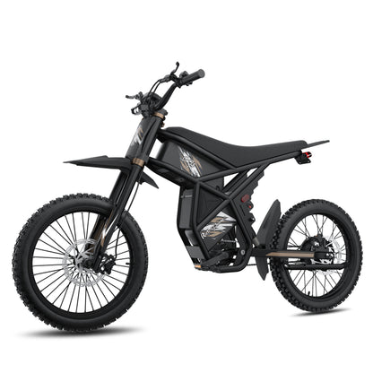 Black GT73 Pro electric motorbike with rugged off-road tires and rear gear hub motor design