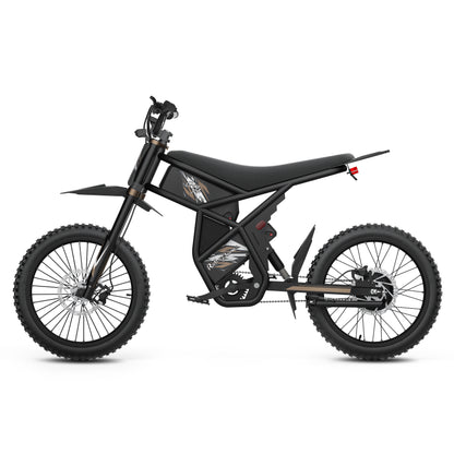 Black GT73 Pro electric motorbike with rugged off-road tires and rear gear hub motor design