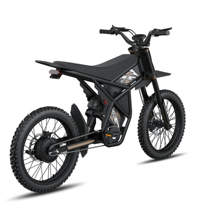 Black GT73 Pro electric motorbike with rugged off-road tires and rear gear hub motor design