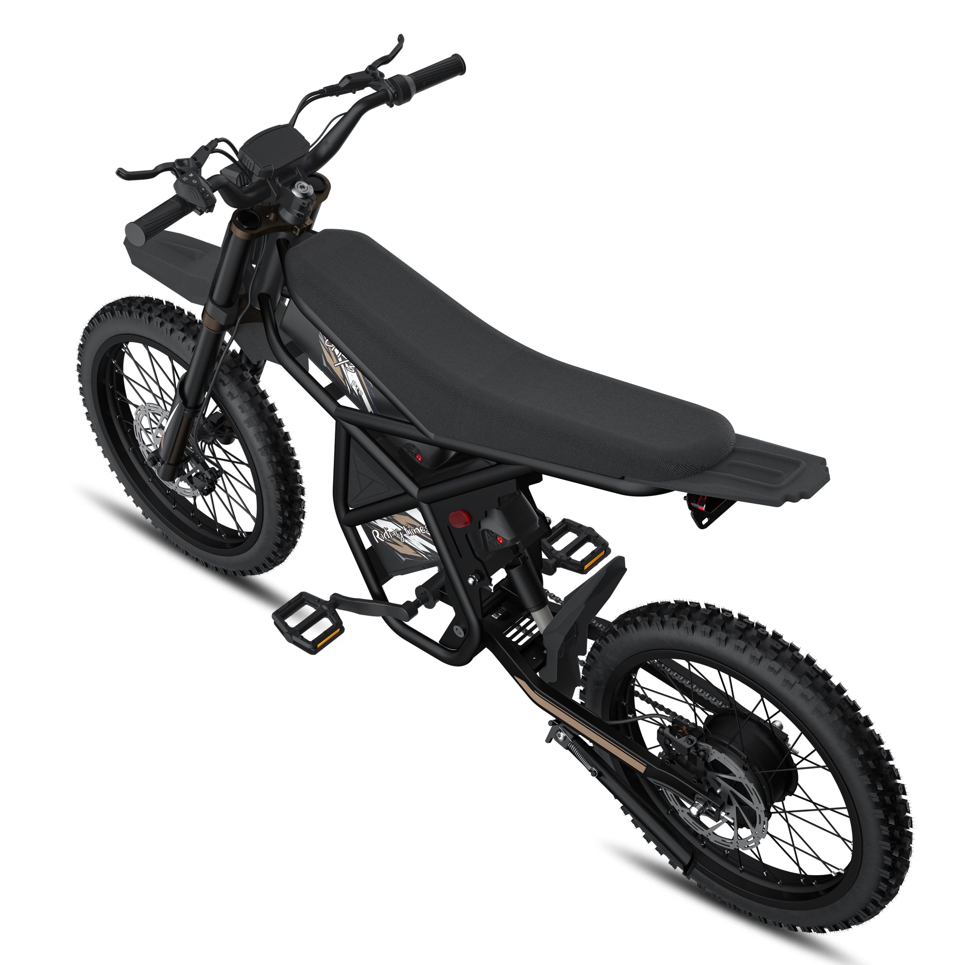 Black GT73 Pro electric motorbike with rugged off-road tires and rear gear hub motor design