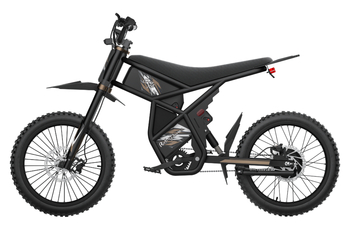 Black GT73 Pro electric motorbike with rugged off-road tires and rear gear hub motor design