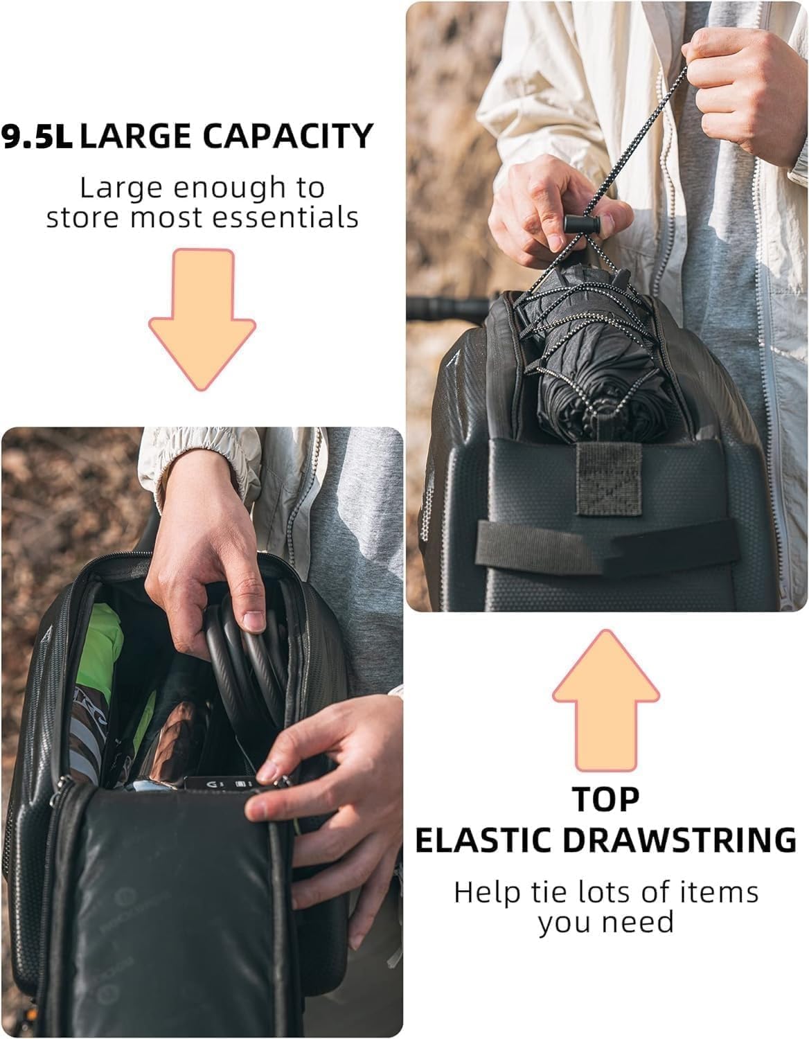 Black rack bag for Z8 Electric Bike with large capacity and top elastic drawstring.