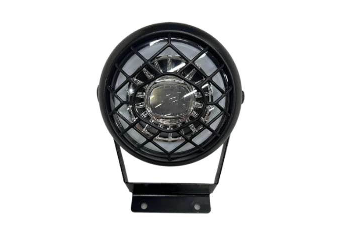 Black head light front light with integrated horn for bikes, durable and weather-resistant design