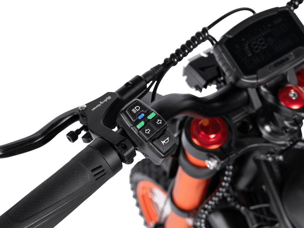 GT54 electric mini motorbike handlebar with control buttons and digital display