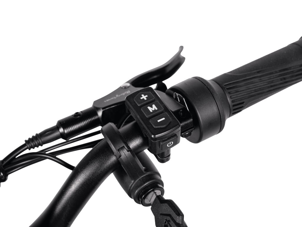 GT54 electric mini motorbike handlebar with control buttons and throttle grip