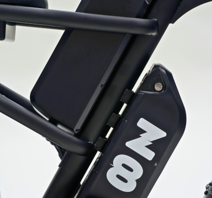 Rechargeable 48V battery with 2 charging ports for Z8 Cargo Electric Bike, UL 2272 and 2849 compliant.