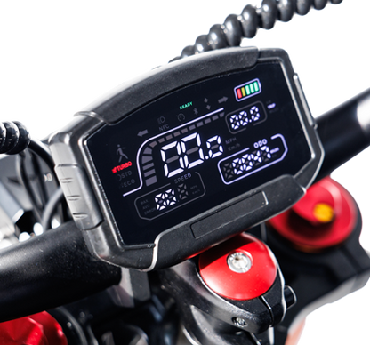 LCD Display Screen showing speed, distance, battery level, and riding mode on a bike handlebar