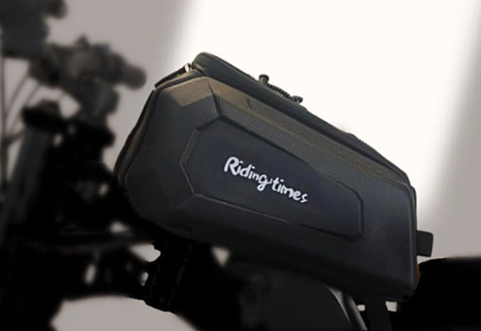 Black geometric hard shell rack bag for Riding'times Electric Bike, PU material.