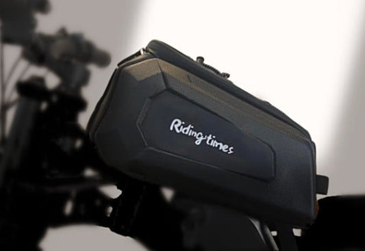 Black geometric hard shell rack bag for Riding'times Electric Bike, PU material.
